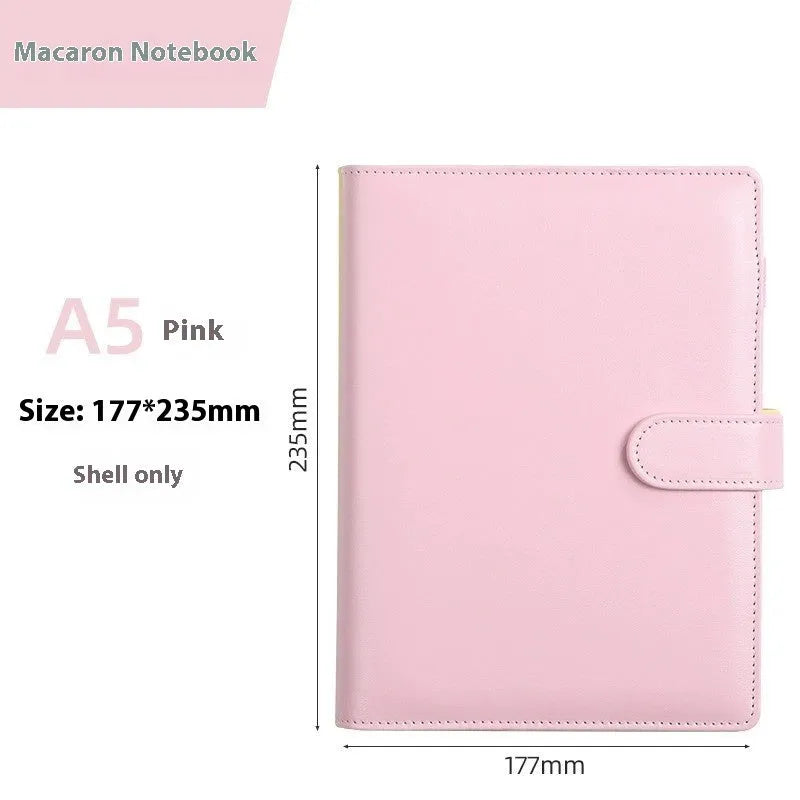 A5 PU leather zipper binder shell for loose-leaf paper in a solid colour.