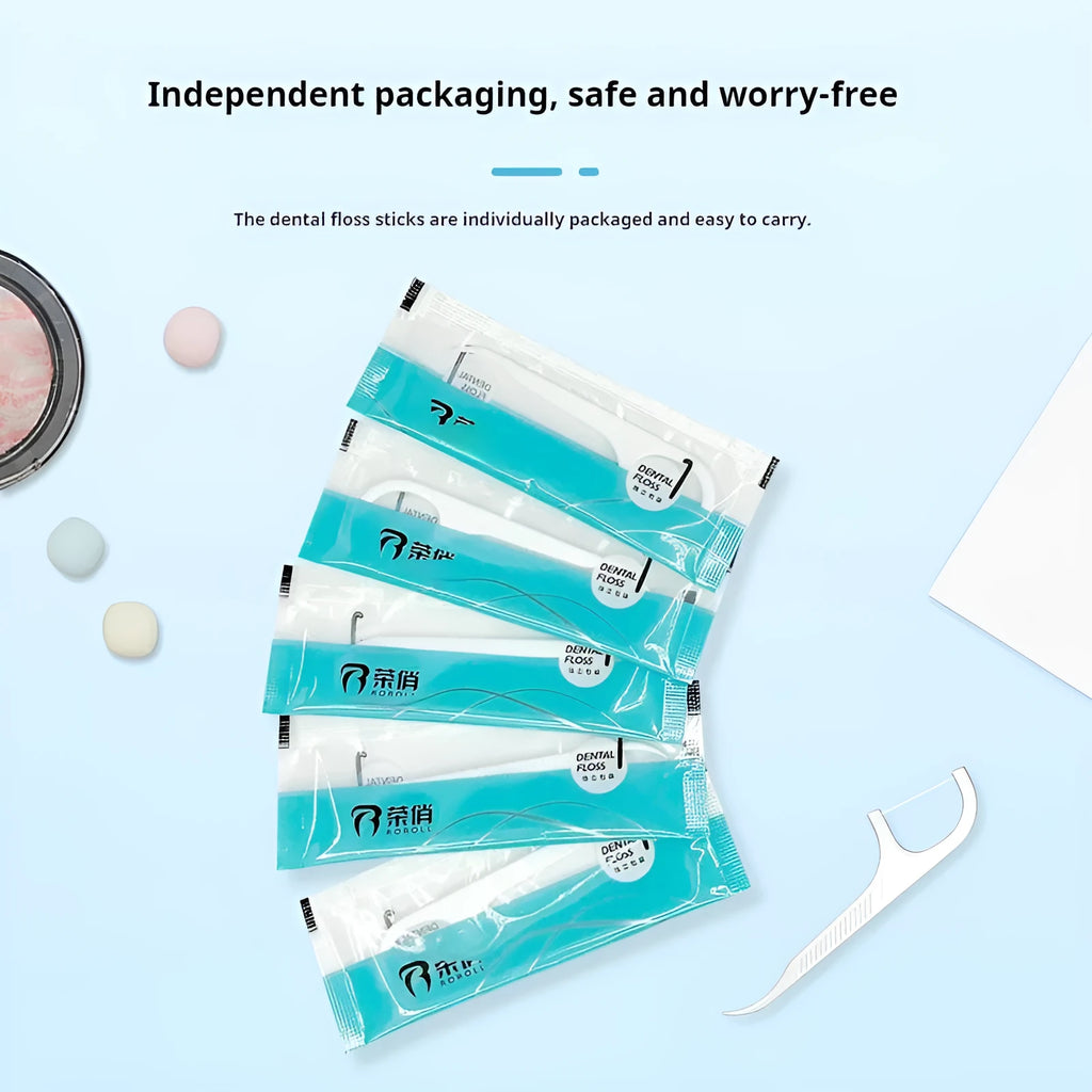 Disposable dental floss in portable bag packaging with independent single packs
