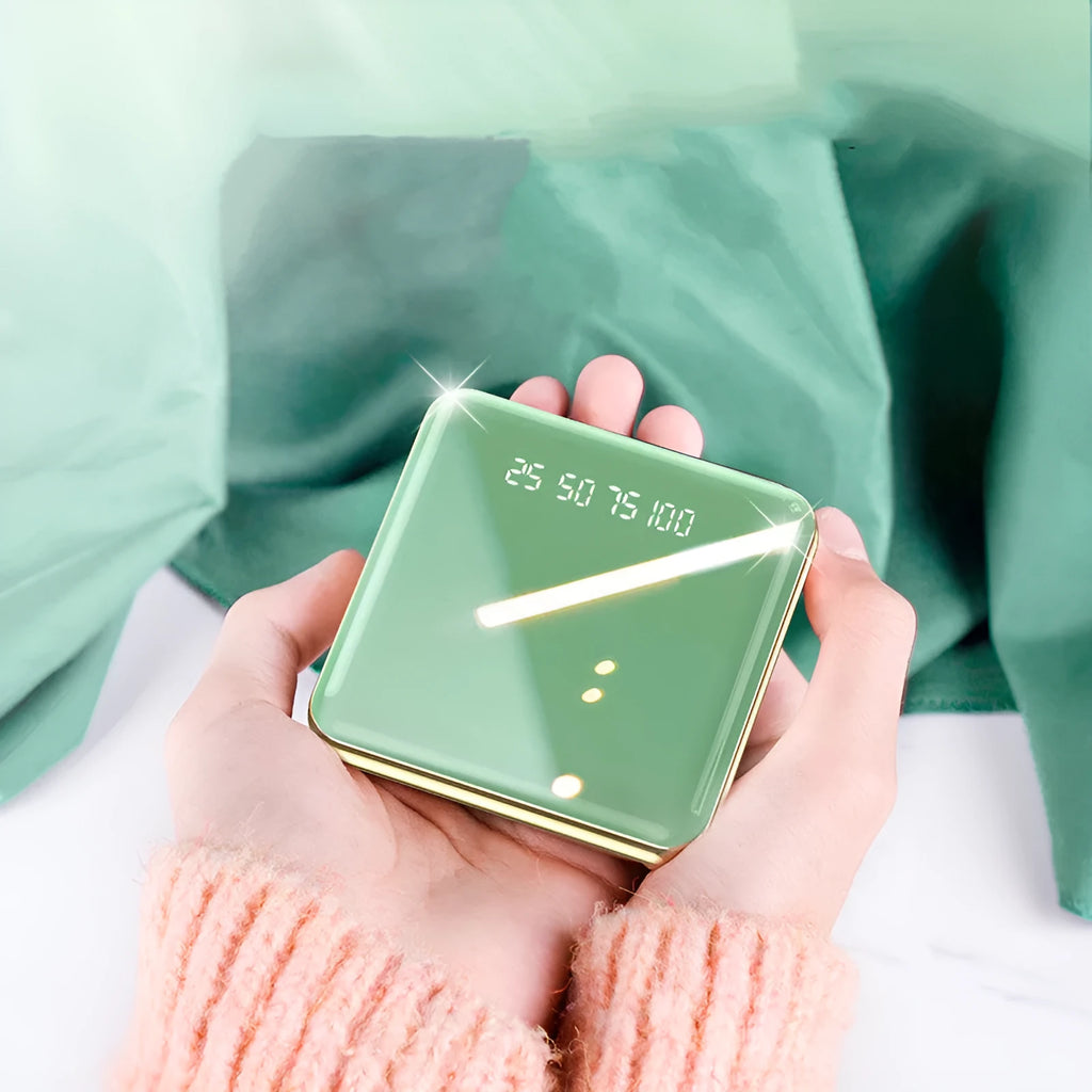 Square mini power bank 20000mAh with multi-U ports and plastic shell in blue green grey or red