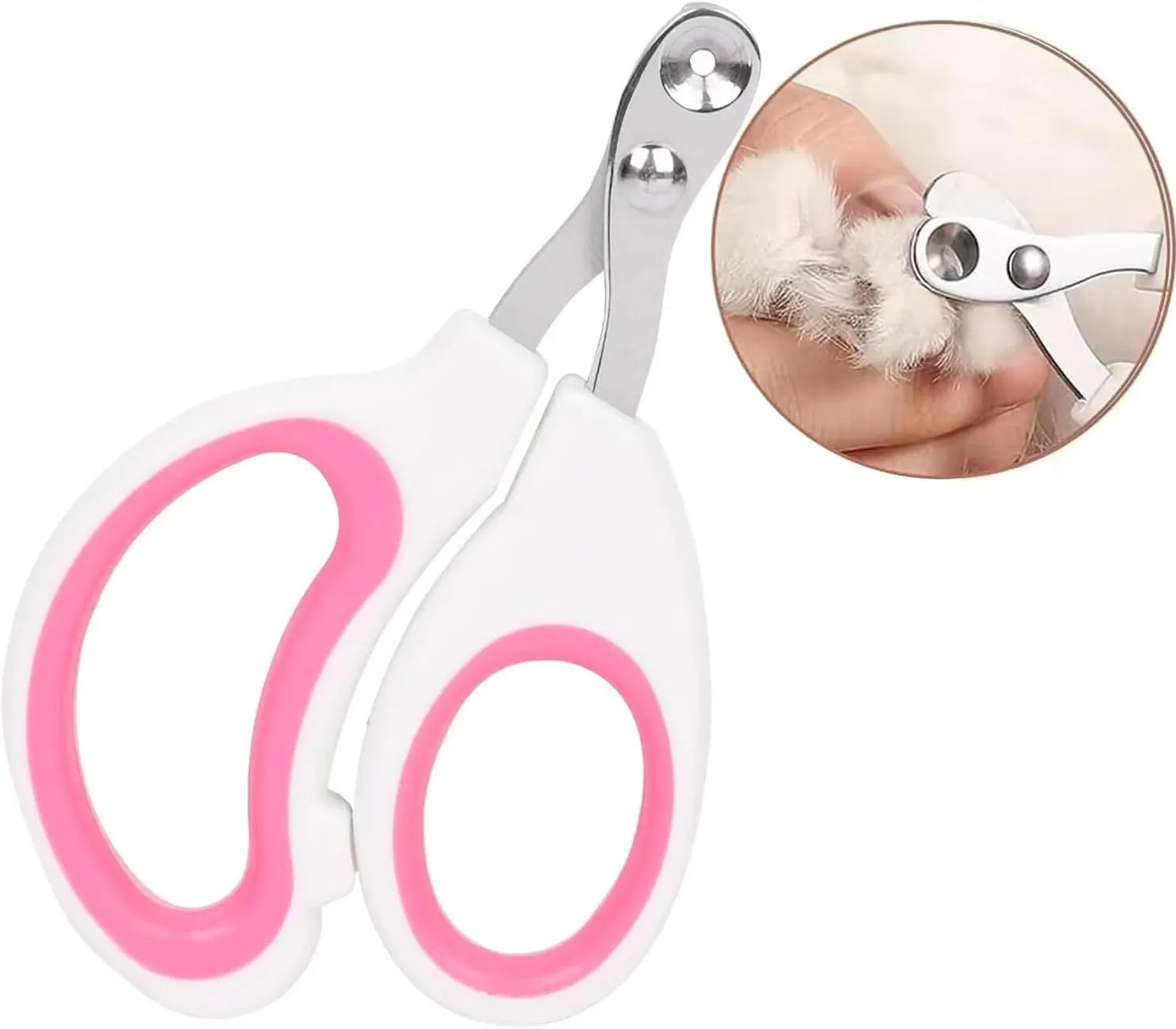 Blue pet nail clippers with circular safety hole and cushioned non-slip handle for trimming cat and bird nails.