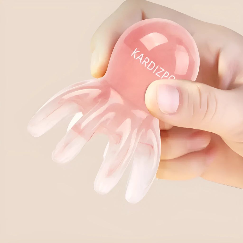 Pink octopus-shaped natural resin massage comb for facial periocular meridian acupressure