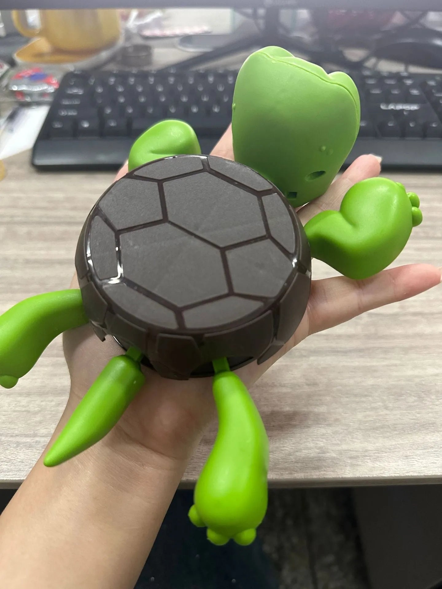 Turtle shaped ABS coaster in light green, dark green, wheat starch, or yellow colour options