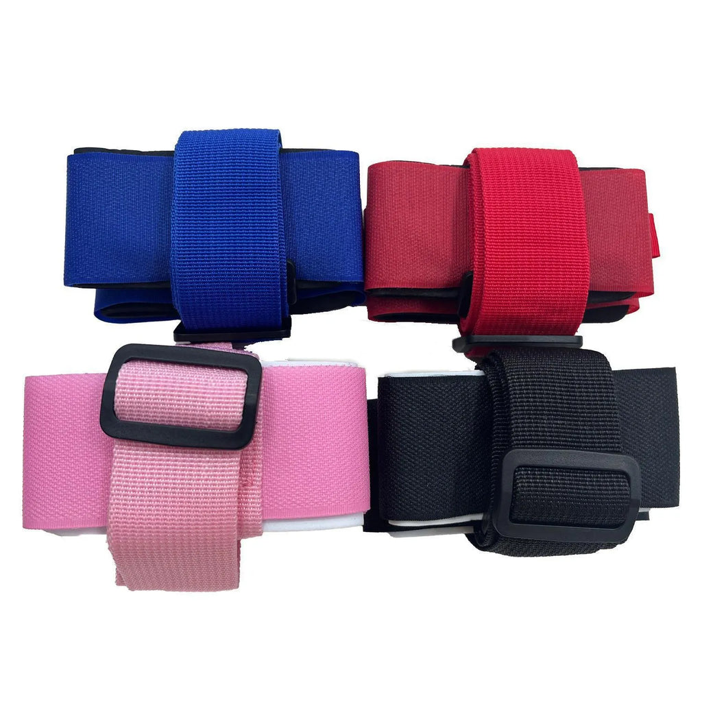 Adjustable skiing bandage strap with hook and loop fastening in multiple colour options