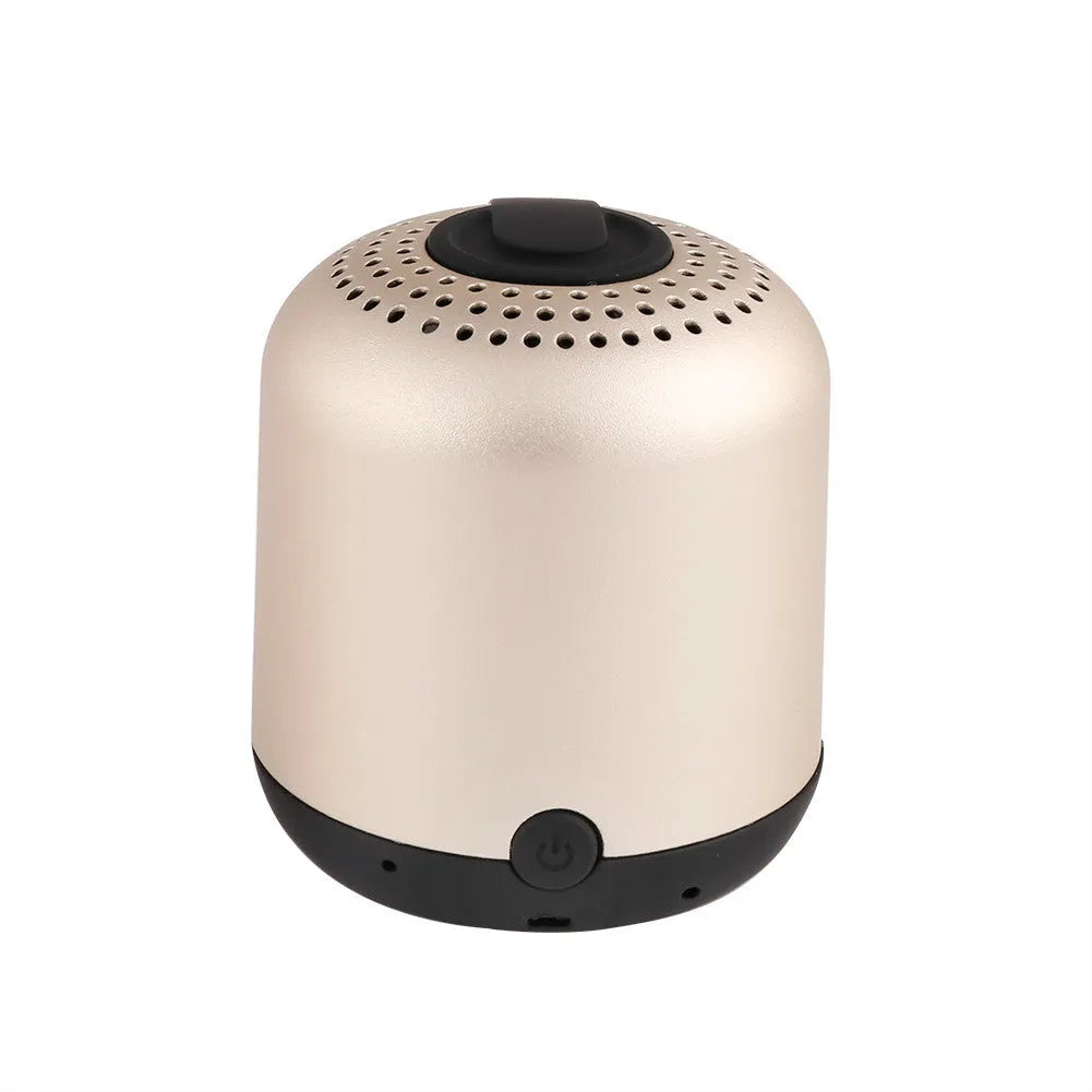 Hieha XQ11 mini cylinder-shaped portable Bluetooth speaker in black, silver, red, gold, or pink.