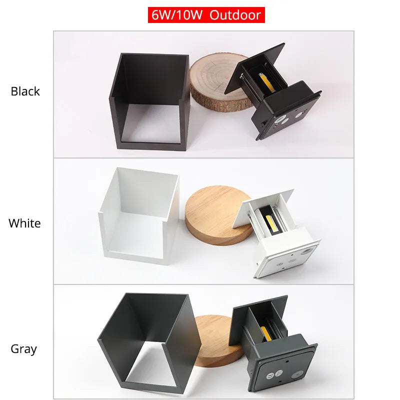 100mm cubic aluminium alloy wall lamp in black grey or white for indoor corridor and outdoor garden use