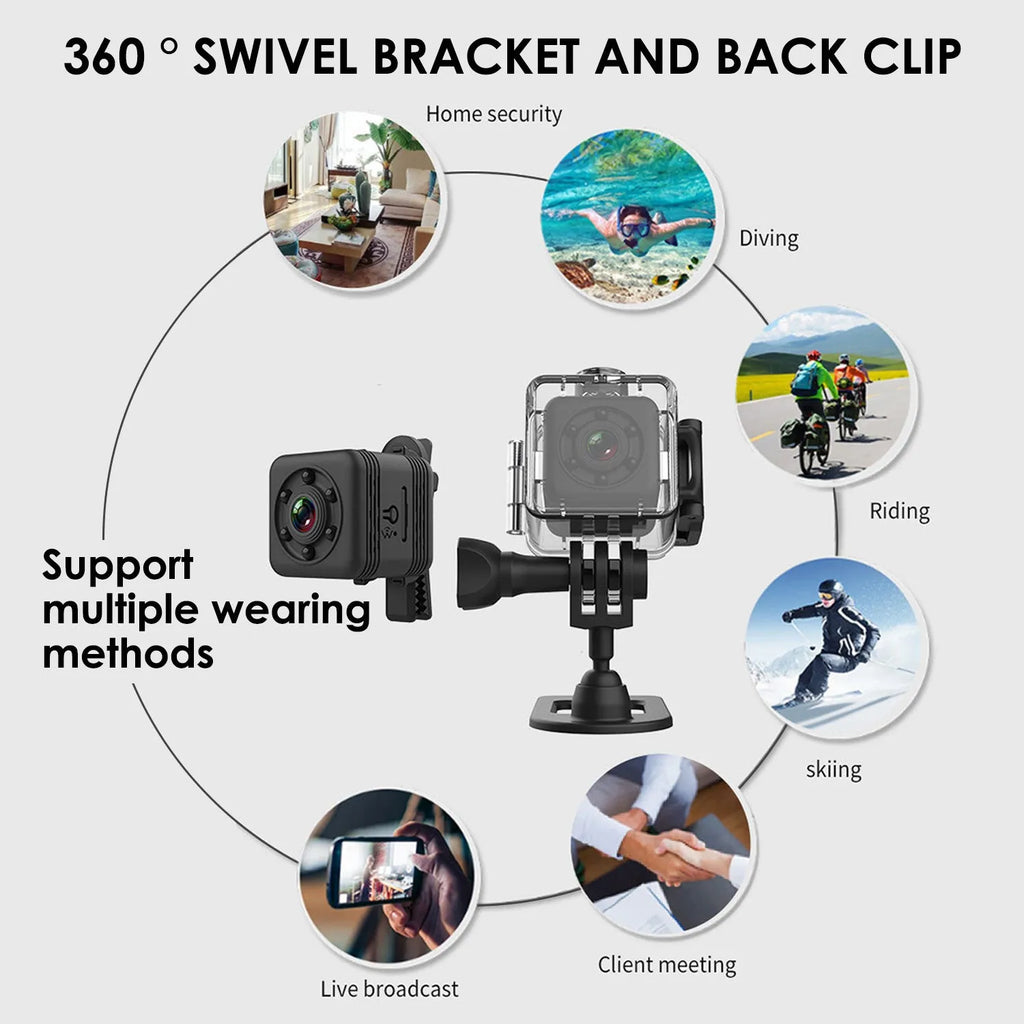 Black SQ29 waterproof sports camera showing its compact design and lens.