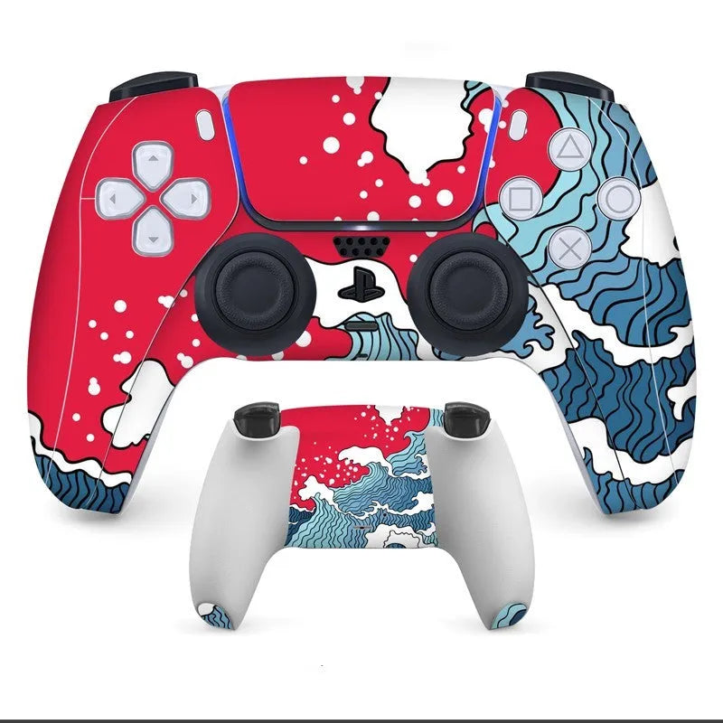 Set of micro-frosted PVC protective stickers for PS5 controller, front and back.