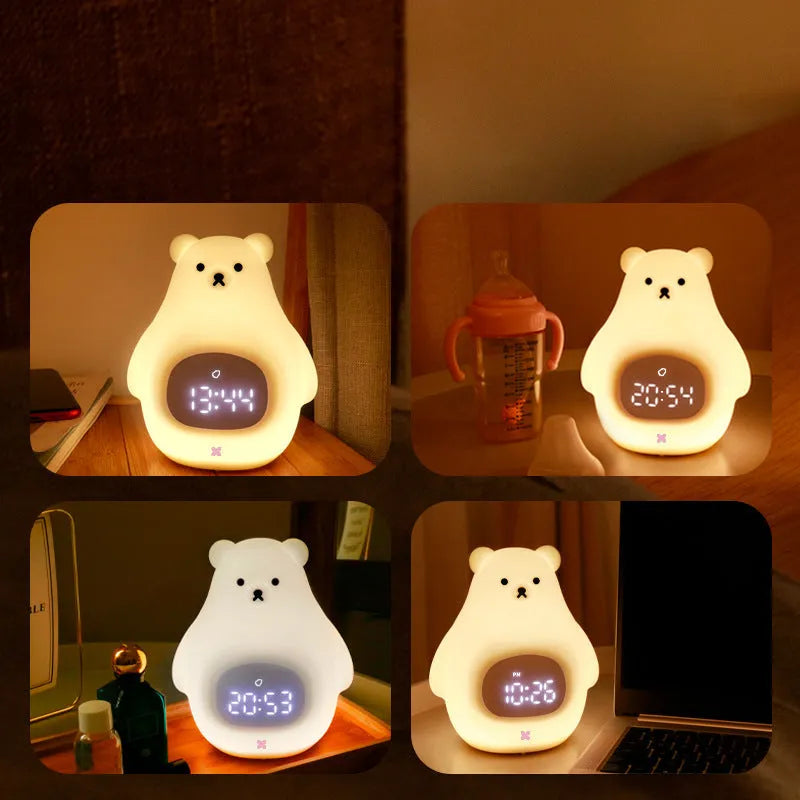 White bear cartoon silicone night light with remote control and timer functions