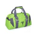 Nylon gym and yoga sports holdall in medium or large size, shown in various colours including black, blue, green, pink, and purple.