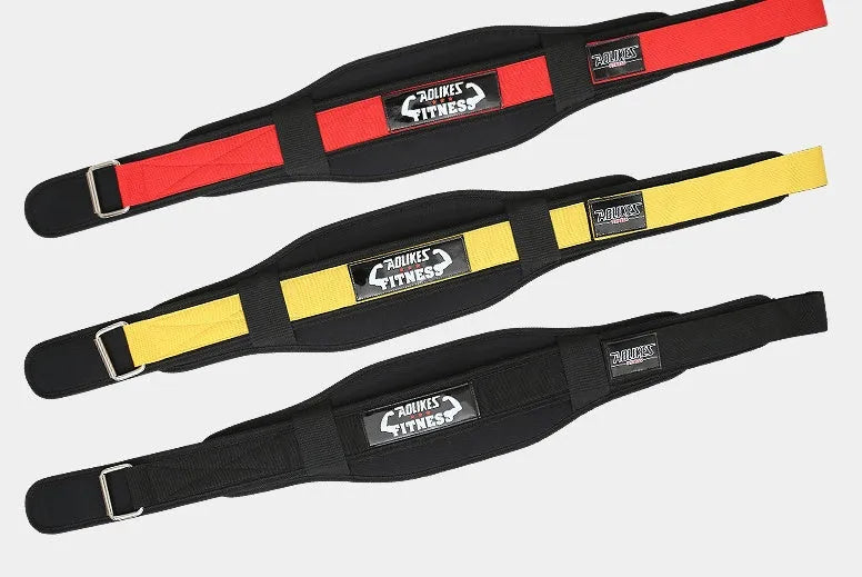 Nylon fitness waistband for adult weightlifting in black, red, or yellow colours