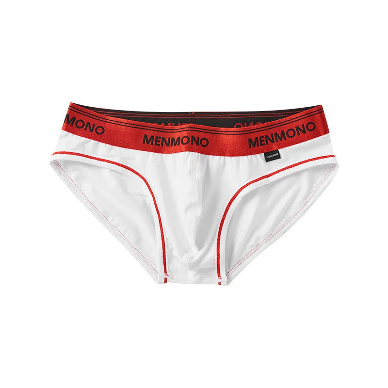 Men's low waist cotton blend briefs in a grey and blue colour block combination.