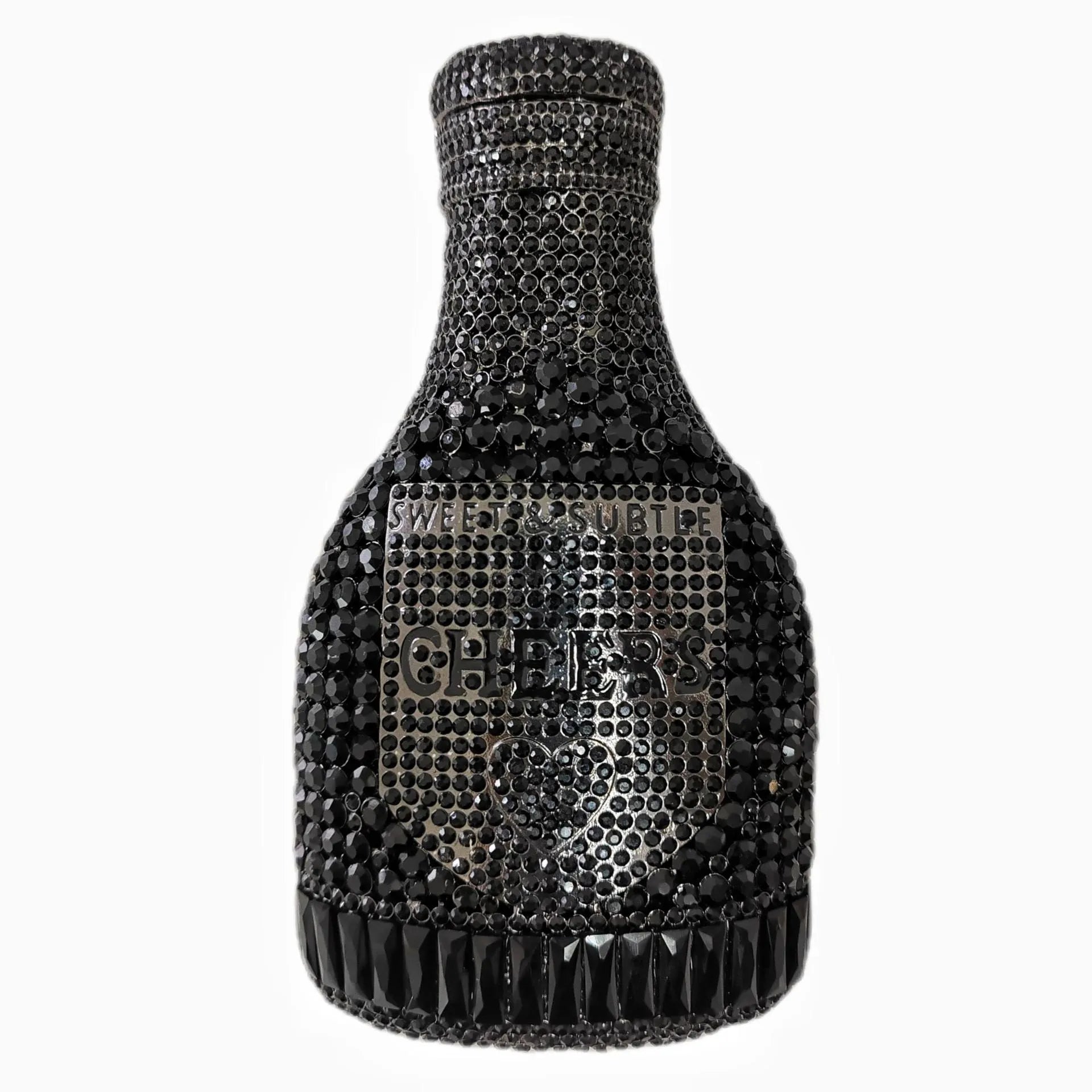 Gold hard shell champagne bottle clutch bag with rhinestones and alloy chain