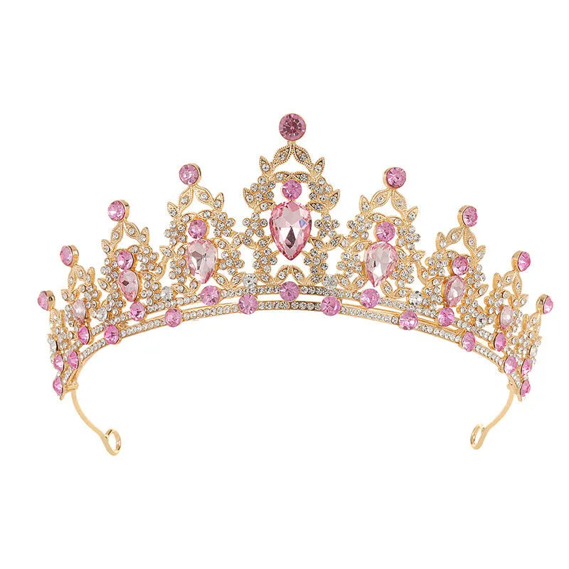 Baroque crown bride headdress with rhinestone detail on alloy frame in silver and gold colour options.