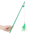 Interactive cat feather wand toy with bells and colourful feathers on durable wand with comfortable grip handle