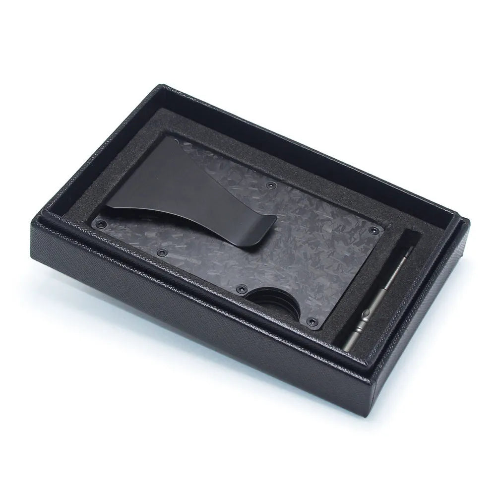 Carbon fibre card holder wallet with geometric design in multiple finish options