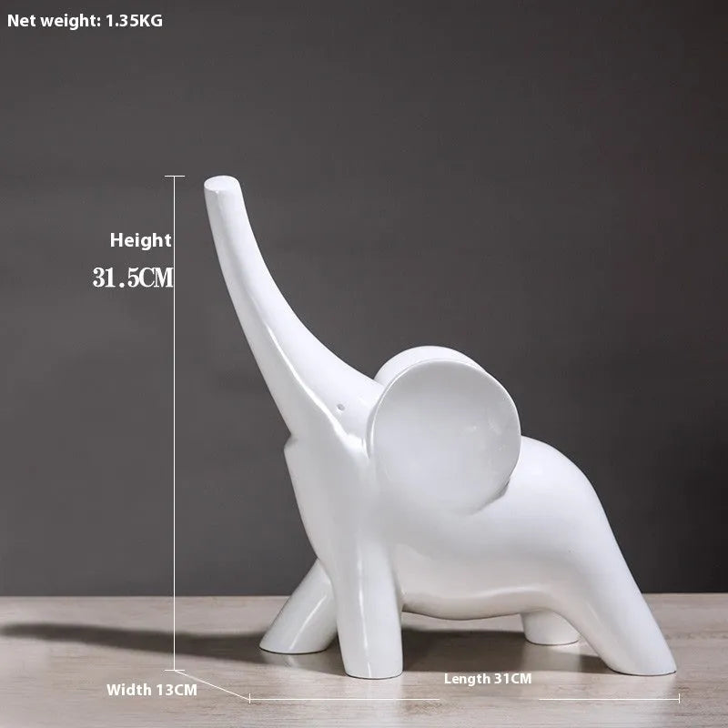 Fortune Bring Elephant ornament in rose gold or white, modern minimalist resin decoration