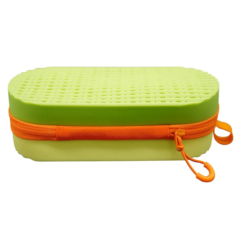 Silicone hard glasses case with a long carry handle shown in rose red light purple colour.
