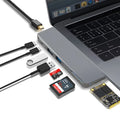 USB-C hub adapter for MacBook Pro with eight ports including HDMI, USB 3.0, SD/TF card reader, and PD charging