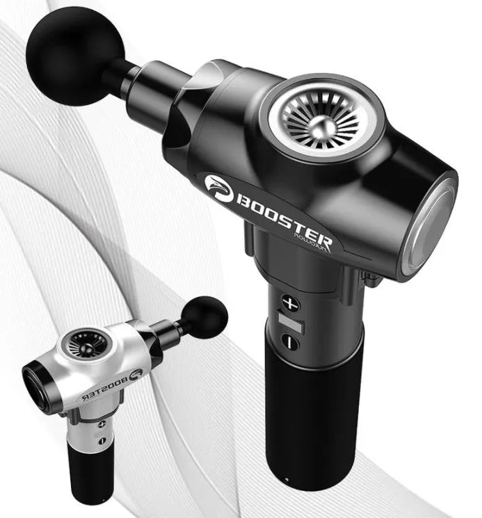 Black and white muscle relaxation massager with 24V battery and adjustable speed control