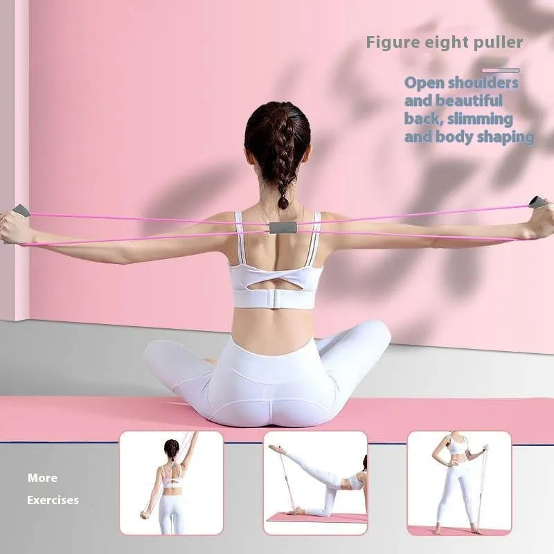 Yoga four piece fitness set with leg stretching device, yoga ring, pedal tensioner and figure eight rope
