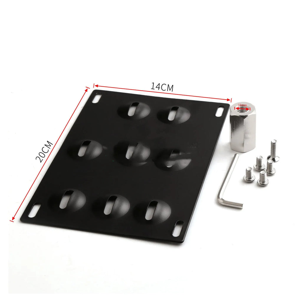 American license plate frame with trailer hook for car modification, steel construction