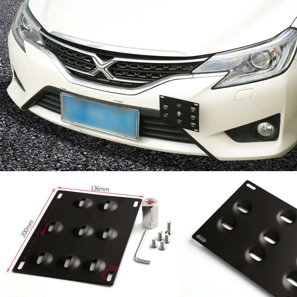 American license plate frame with trailer hook for car modification, steel construction