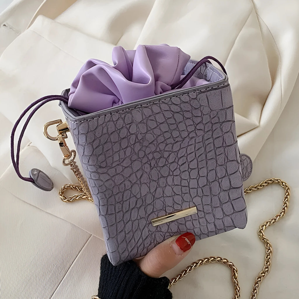 Women's small bucket messenger bag with detachable chain strap in multiple colour options