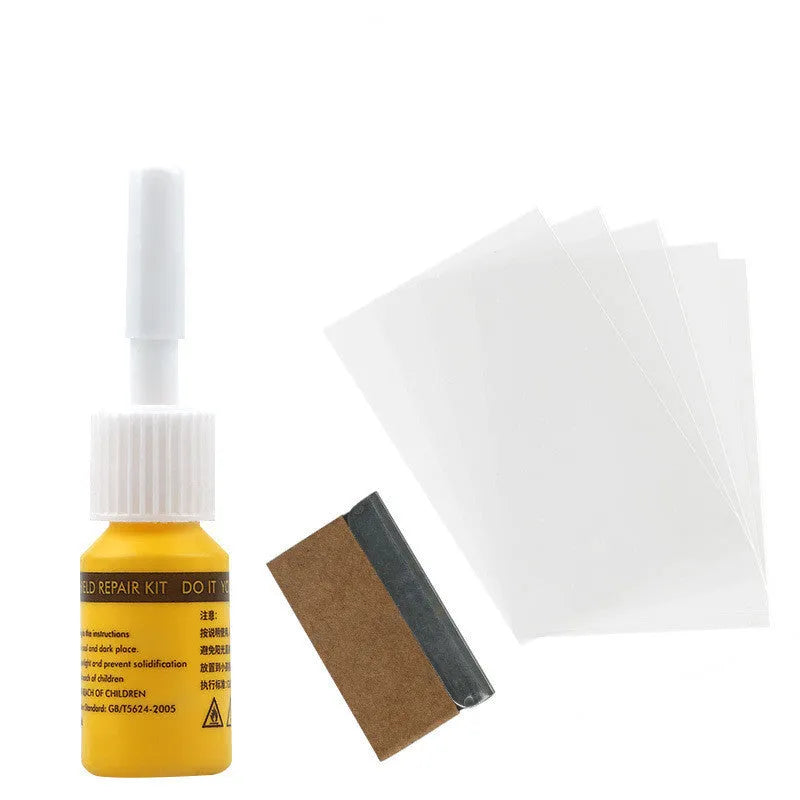 Yellow three-piece car glass repair agent tool set for windshield chip repair