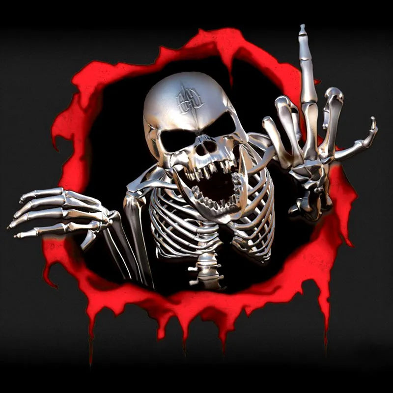 Colourful broken shell and metal skull car bumper sticker measuring 15cm by 14cm