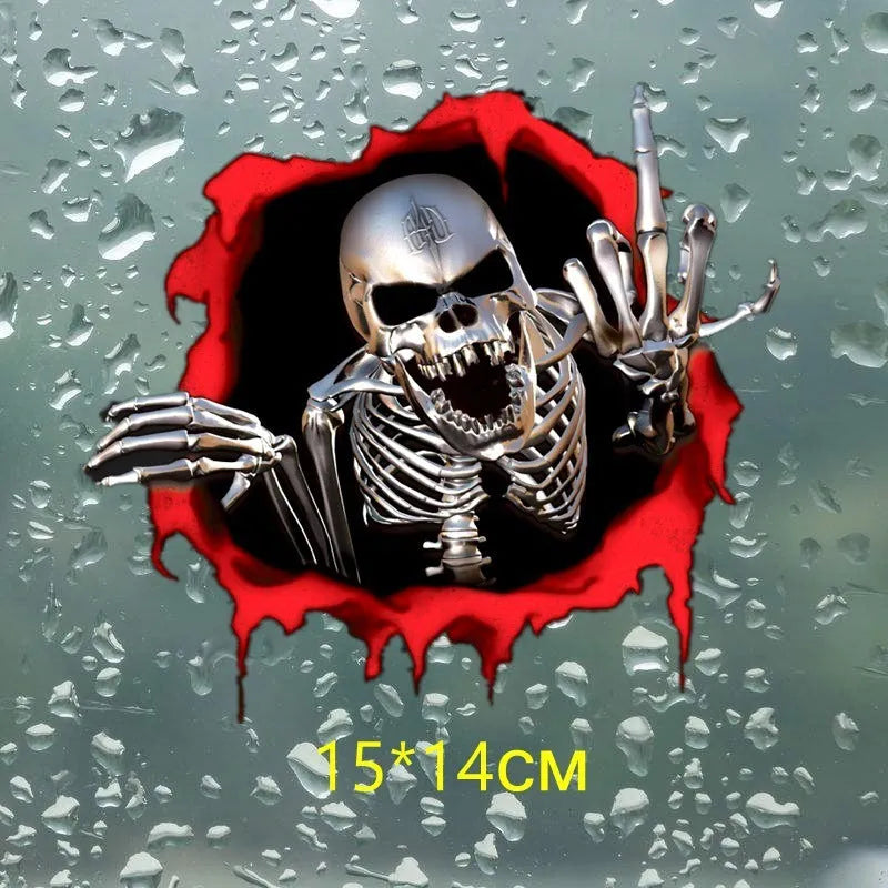 Colourful broken shell and metal skull car bumper sticker measuring 15cm by 14cm