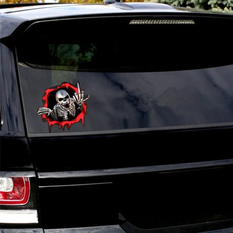 Colourful broken shell and metal skull car bumper sticker measuring 15cm by 14cm