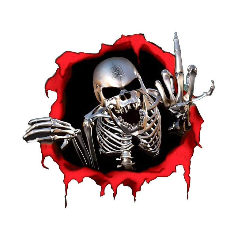 Colourful broken shell and metal skull car bumper sticker measuring 15cm by 14cm