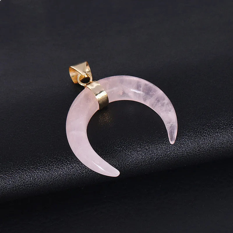 Natural stone moon pendant necklace with copper chain in pink or purple colour options