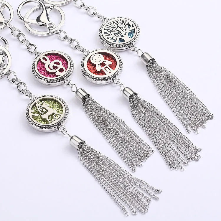 Alloy car pendant diffuser with tassel charm on 50cm chain for essential oil aromatherapy