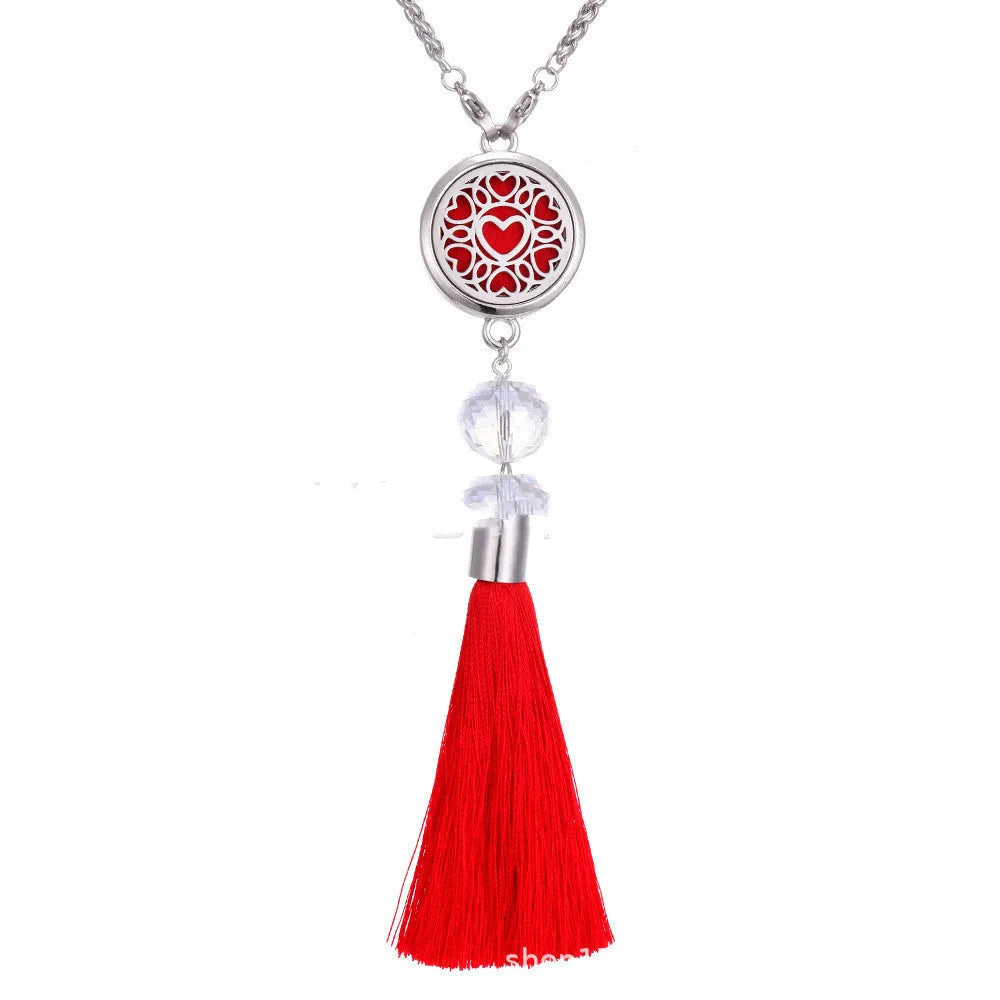 Alloy car pendant diffuser with tassel charm on 50cm chain for essential oil aromatherapy