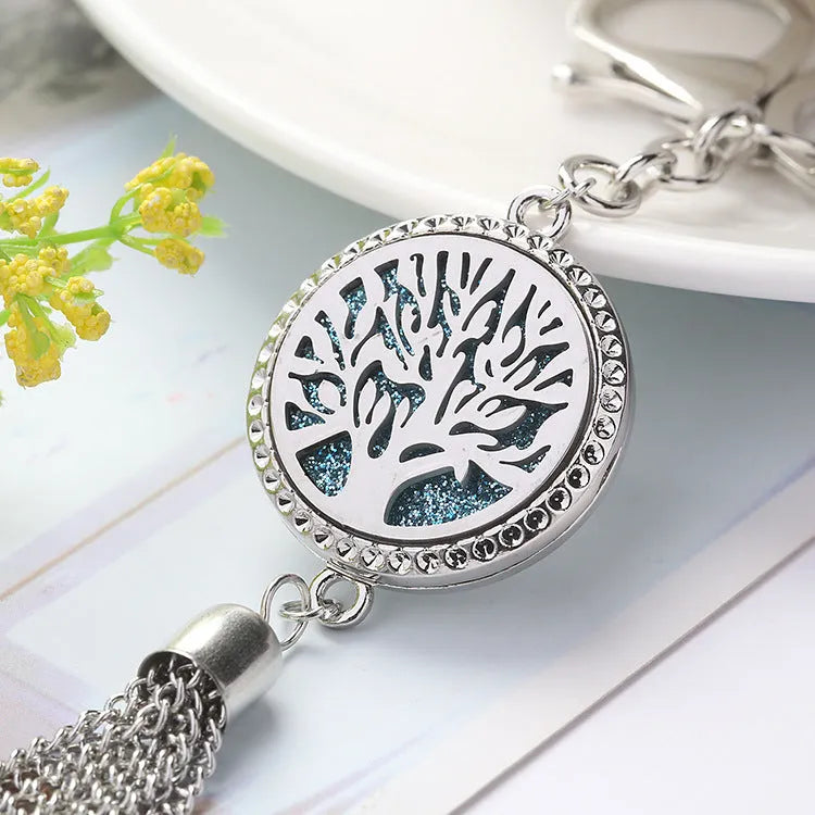 Alloy car pendant diffuser with tassel charm on 50cm chain for essential oil aromatherapy