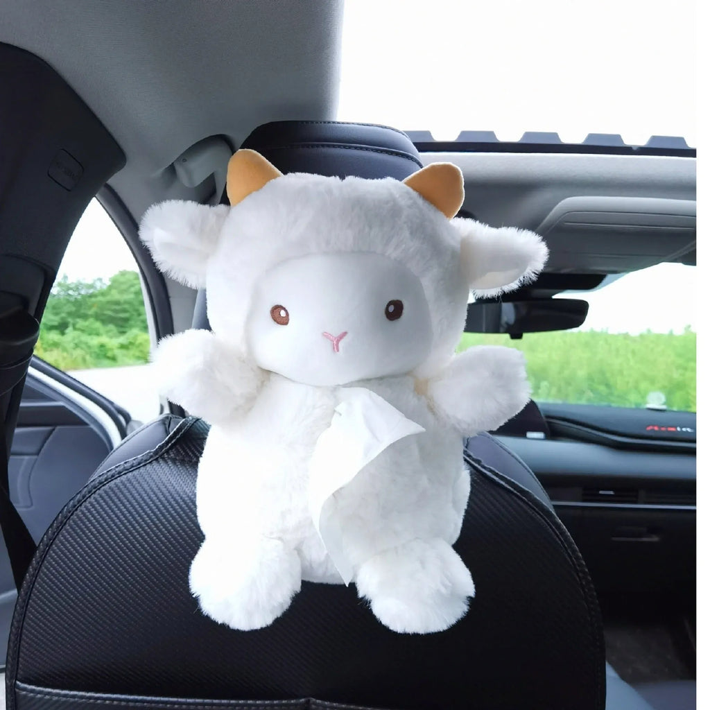 Cartoon lamb plush tissue box for car and home with removable lid