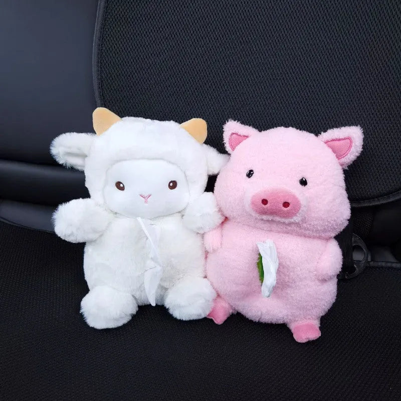 Cartoon lamb plush tissue box for car and home with removable lid