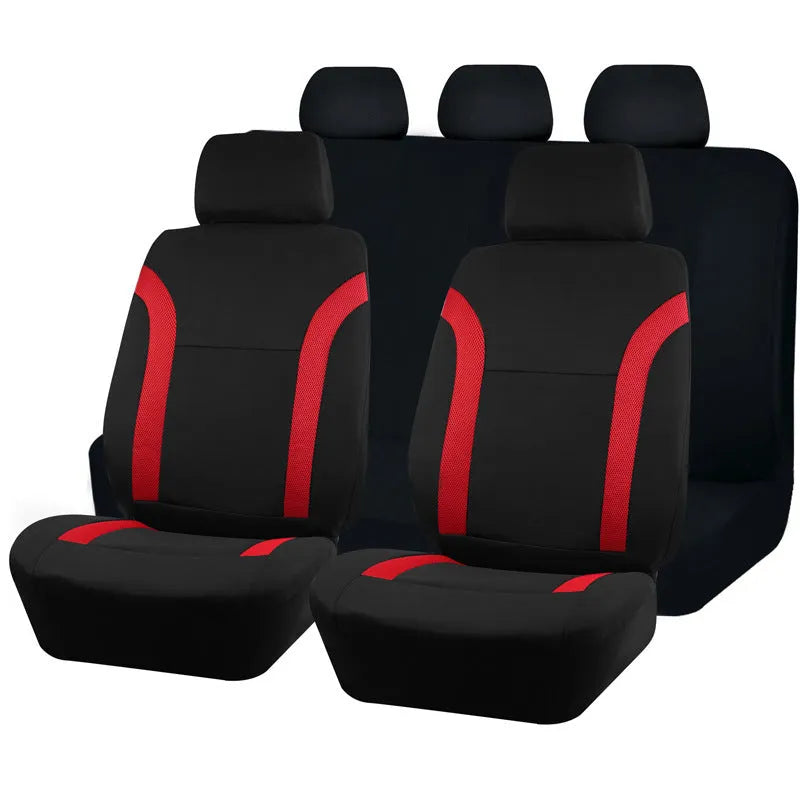 Polyester universal car seat cover set with eyelet stitching in a choice of colours.