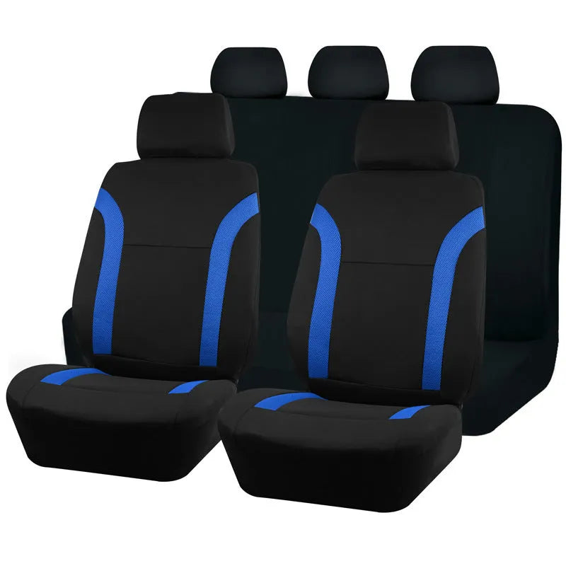 Polyester universal car seat cover set with eyelet stitching in a choice of colours.