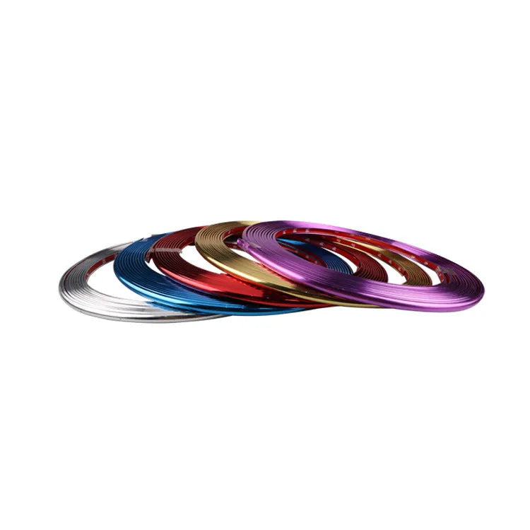 Roll of electroplated purple PVC wheel rim trim sticker, 10mm wide.