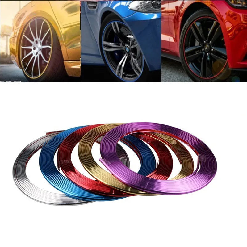 Roll of electroplated purple PVC wheel rim trim sticker, 10mm wide.