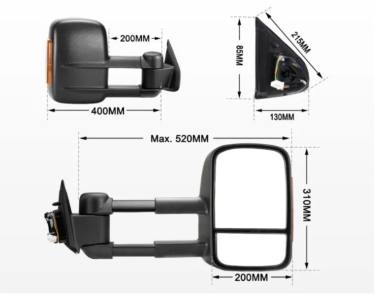 Black electric exterior rear view mirror with integrated light for Nissan NP300 D23 2015 model