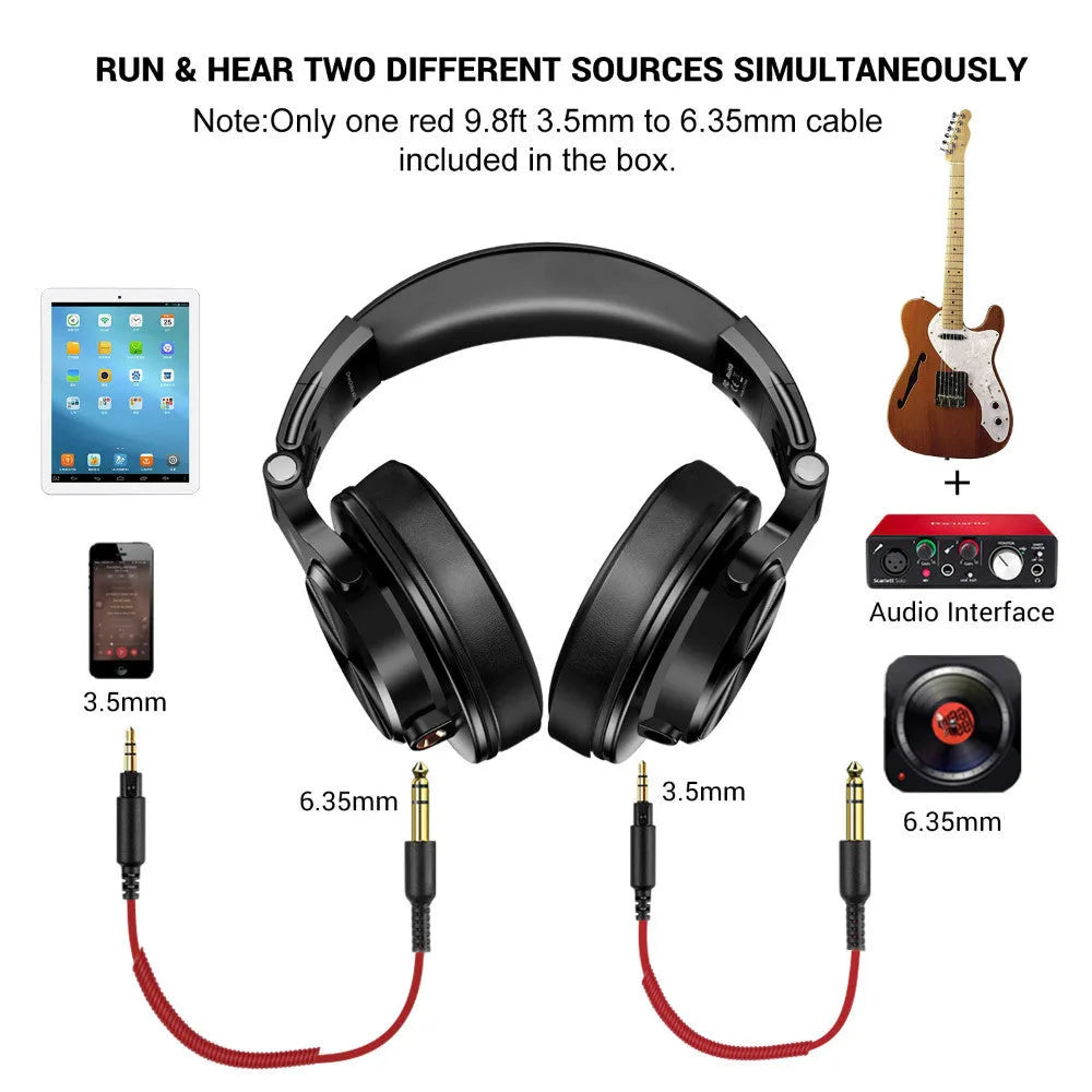 OneOdio over-ear headphones in black and red colour options on a grey background.