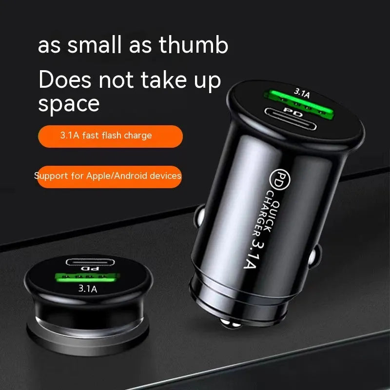 Black and white dual USB port car charger for vehicle 12V sockets