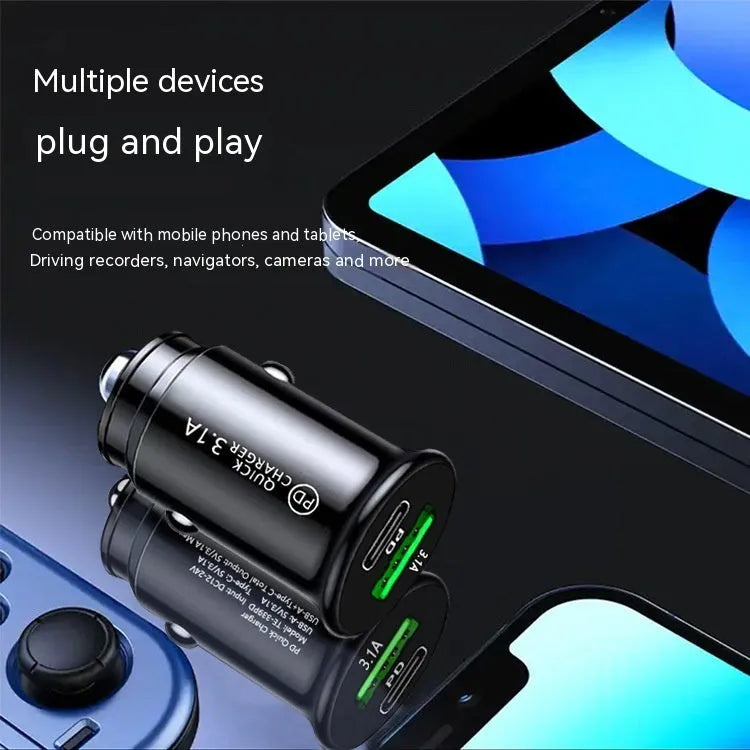 Black and white dual USB port car charger for vehicle 12V sockets
