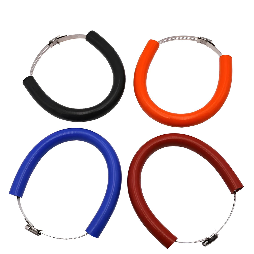 Universal motorcycle exhaust pipe anti-drop wring gasket shown in black, blue, and orange colour options.