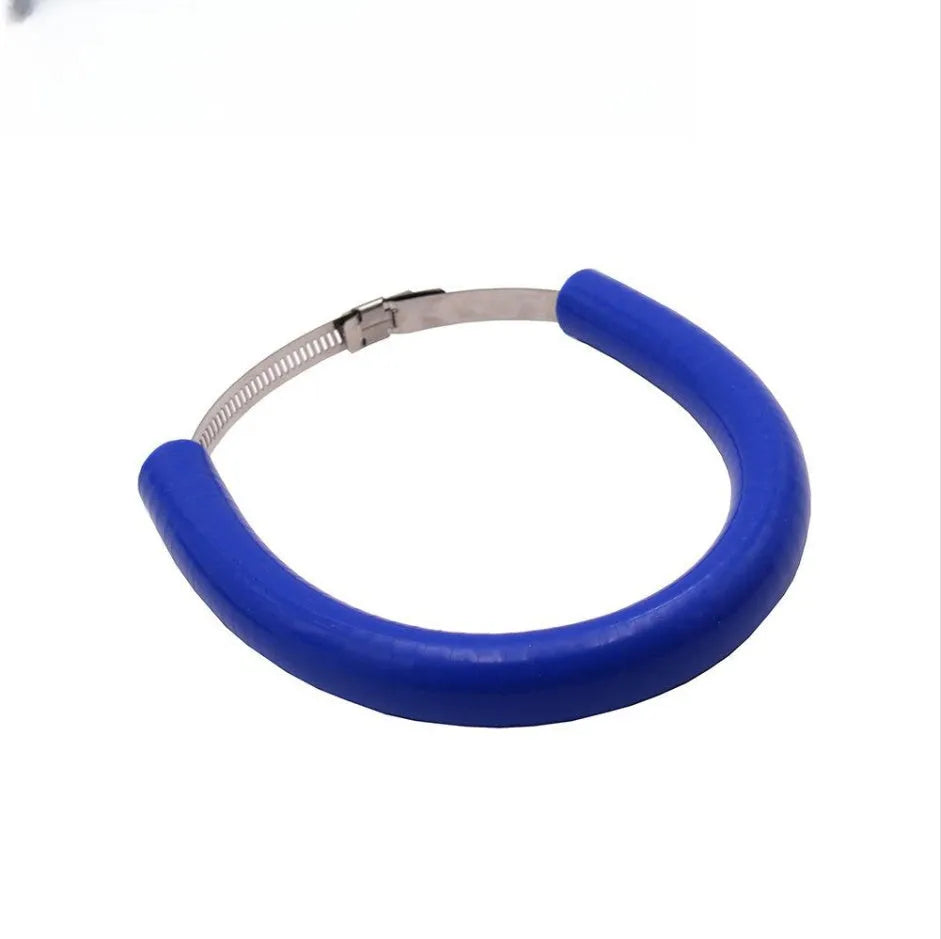 Universal motorcycle exhaust pipe anti-drop wring gasket shown in black, blue, and orange colour options.