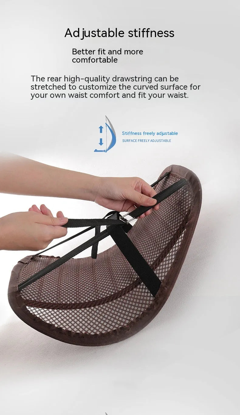 Leather lumbar support cushion shown in sapphire blue colour for car seats and chairs