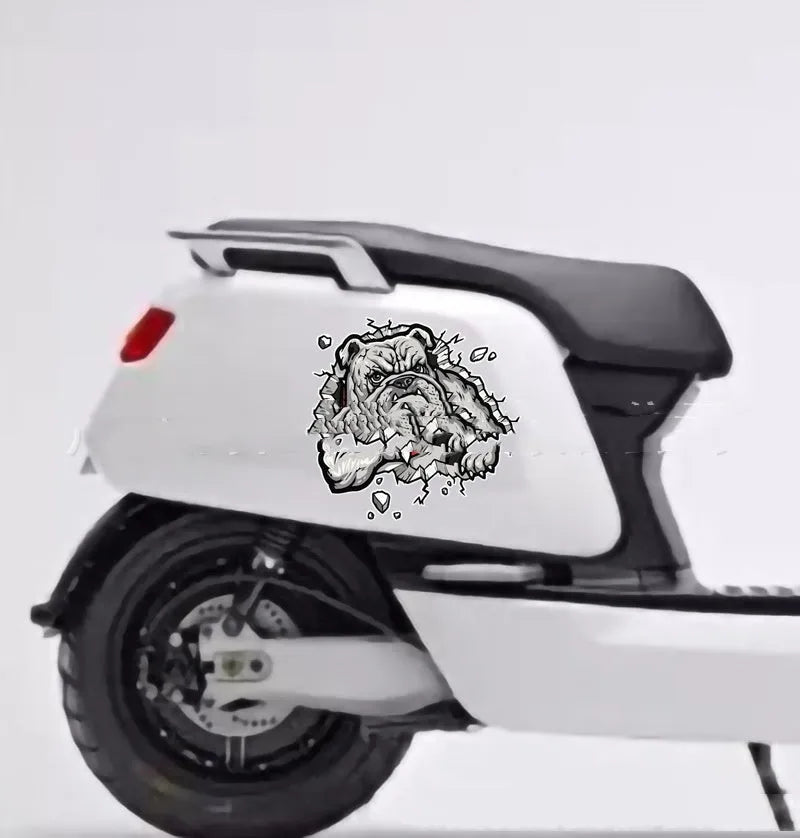 Grey dog pattern motorcycle bumper sticker on a 17cm by 17cm paper decal.